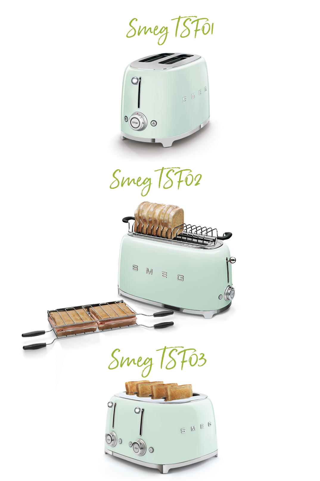 SMEG Toaster lang Schwarz TSF02BLEU KitchenPoint Smeg